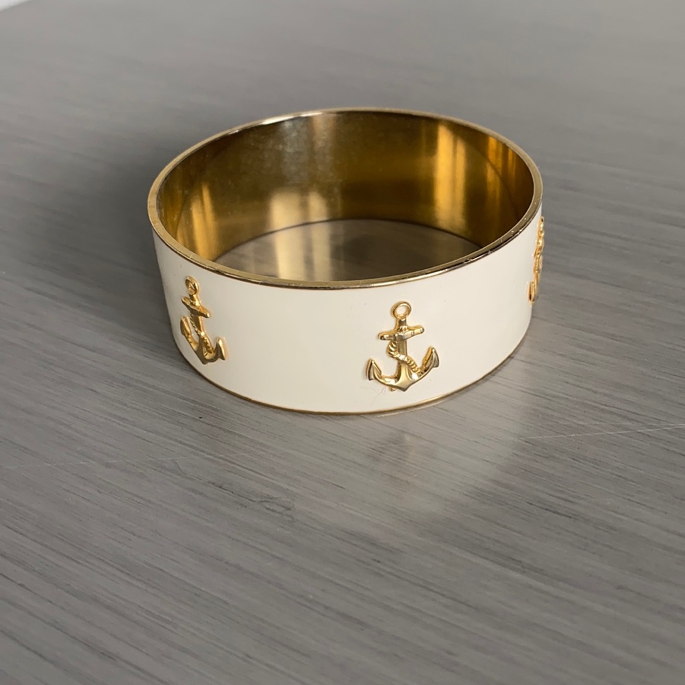 Nautical-inspired White and Gold Bangle Bracelet